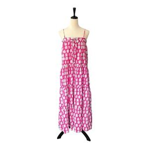 J.Crew x SZ Blockprints Tie Front Tiered 100% Cotton Maxi Dress in Bright Pink S